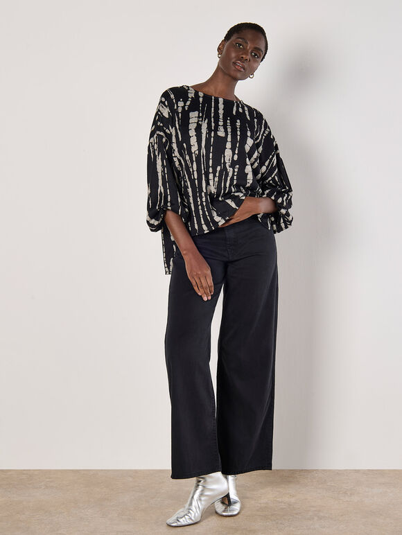 Tie Dye Stripe Top, Black, large
