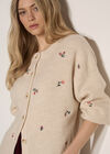 Soft Ribbed Knit Floral Embroidered Cardigan, Stone, large