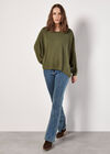 Soft-Touch Oversized Waffle Knit Top, Khaki, large