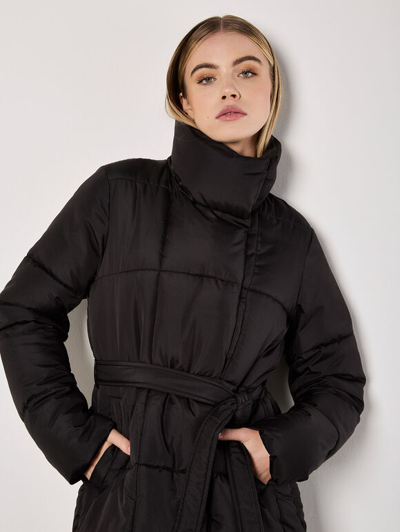Quilted Puffer Jacket, Black, large