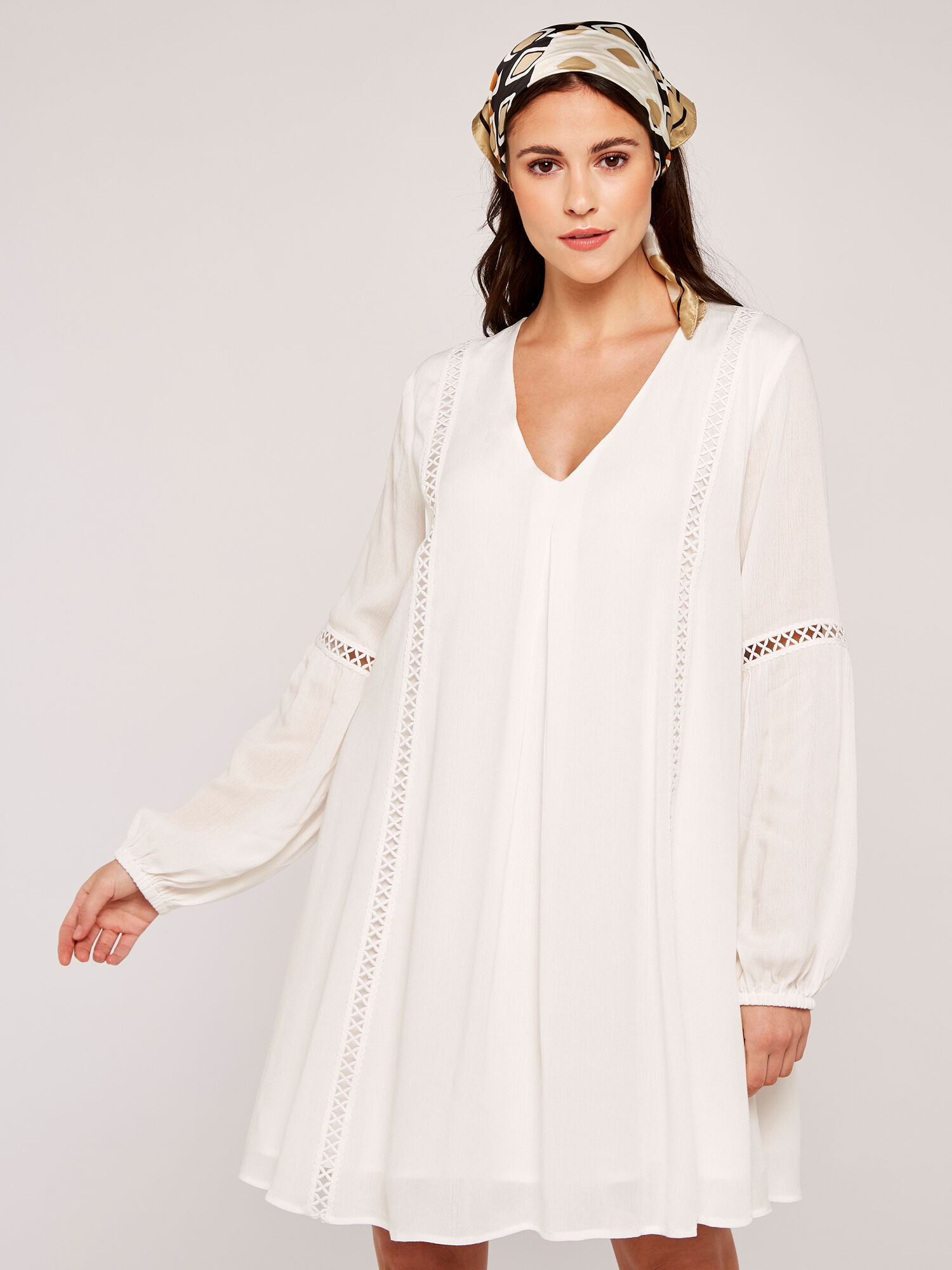 Lace up back outlet embroidered smock dress