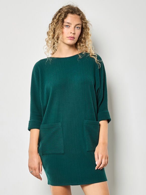 Ribbed Knit Cocoon Mini Dress, Green, large