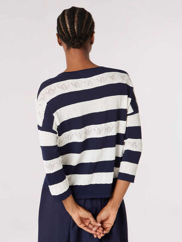 Jacquard Heart Lightweight Stripe Jumper, Navy, large