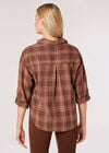 Check Print Cropped Shirt, Brown, large