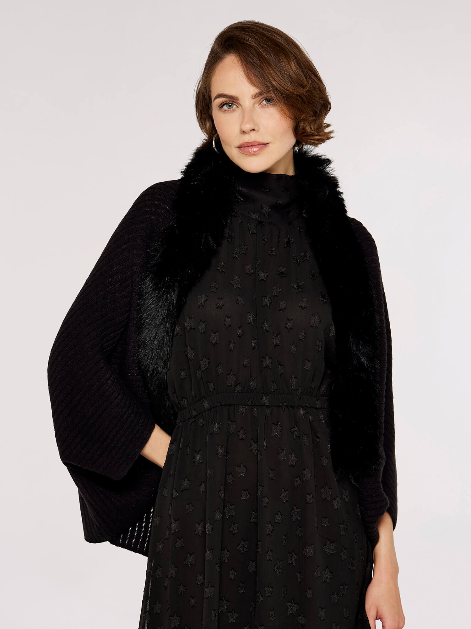Faux fur shrug black best sale