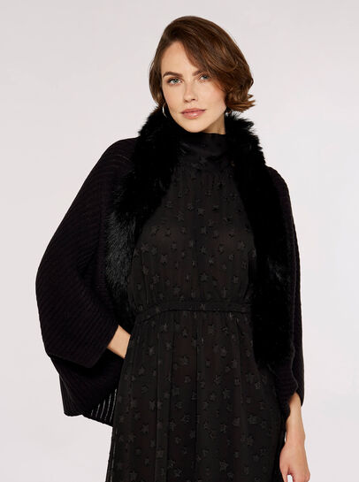 Faux Fur Trim Cocoon Shrug