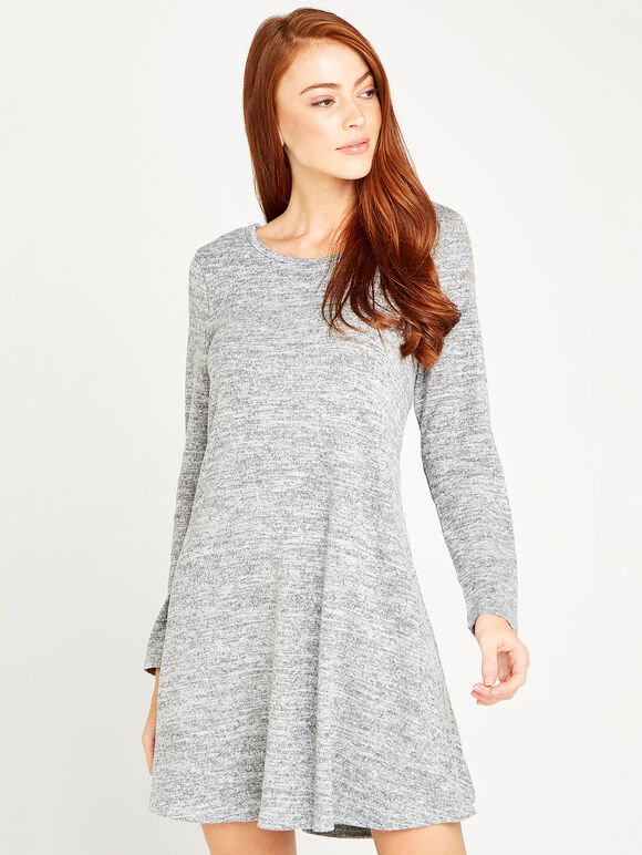 Marl Pocket Swing Dress, Grey, large