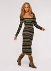 Chevron Knit Bodycon Midi Dress, Khaki, large