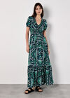 Scarf Print Smocked Maxi Dress, Navy, large