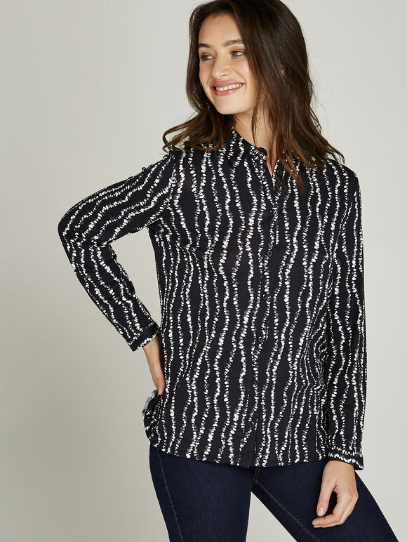 Black Bubbles Print Jersey Shirt, Black, large