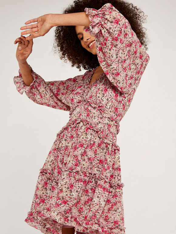 Floral Dress with Ruffle Detail, Pink, large
