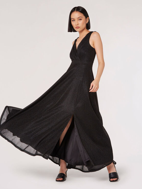 Shimmer Wrap Maxi Dress, Black, large