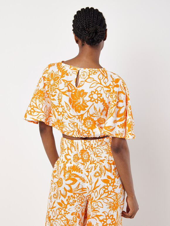 Cotton Floral Print Crop Top, Orange, large