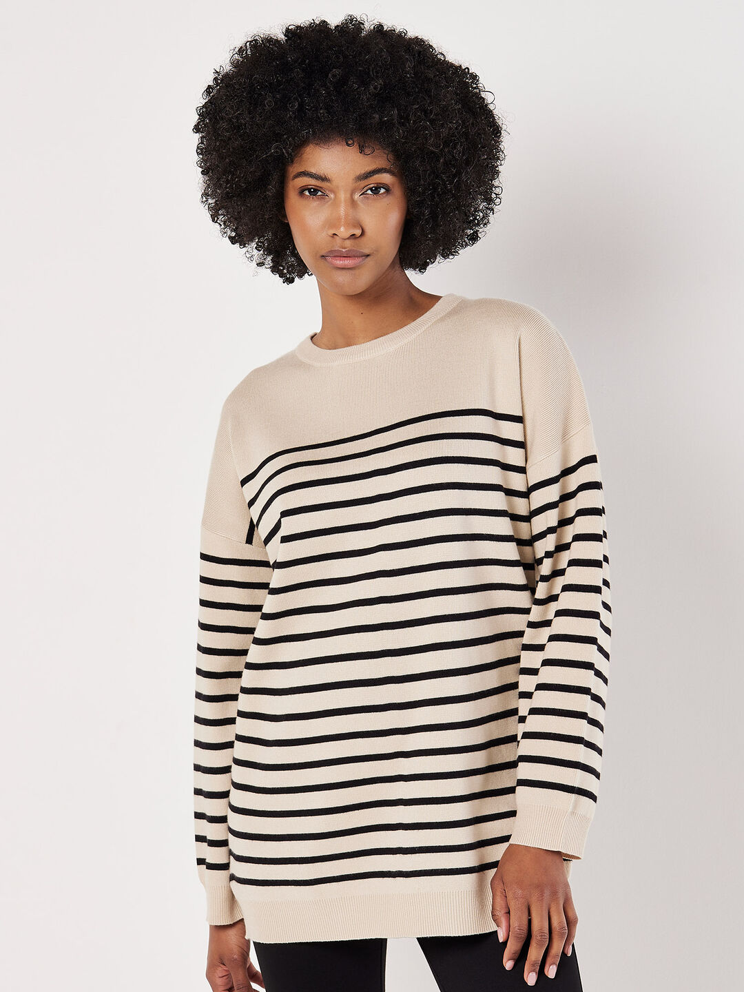 Image of Stripe Rib Knit Longline Jumper