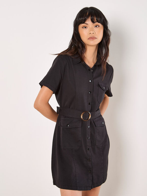 Utility Cargo Mini Dress, Black, large