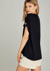 Button Shoulder Curved Hem Tee, Navy, large