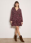 Floral Wrap Mini Dress, Burgundy, large