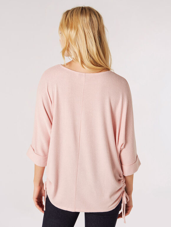Soft Touch Drawstring Batwing Top, Pink, large