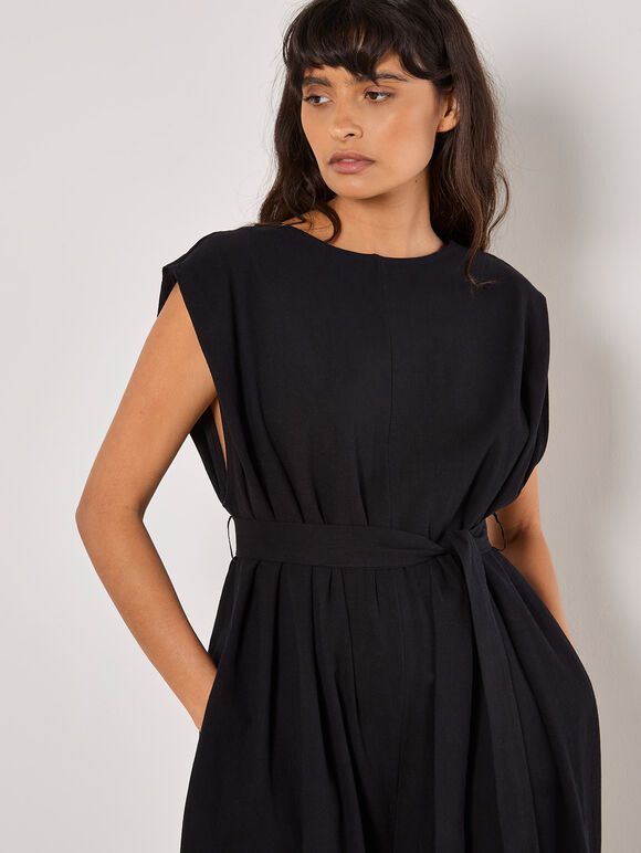 Wide Leg Cotton Jumpsuit, Black, large