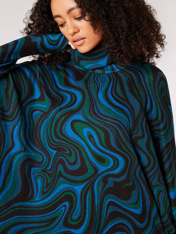 Oversized Batwing Swirl Knit Top, Teal, large
