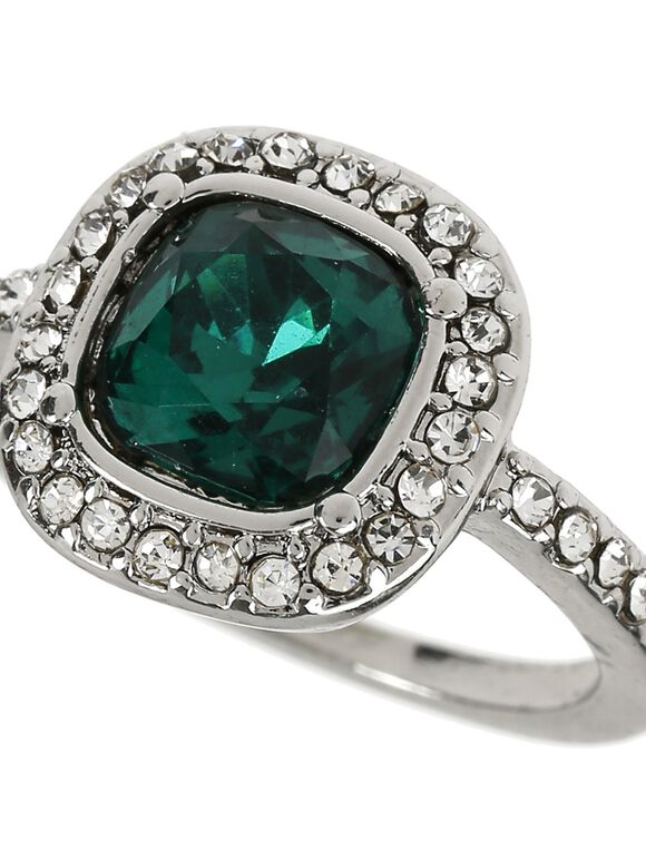 Square Emerald Diamante Ring, Green, large