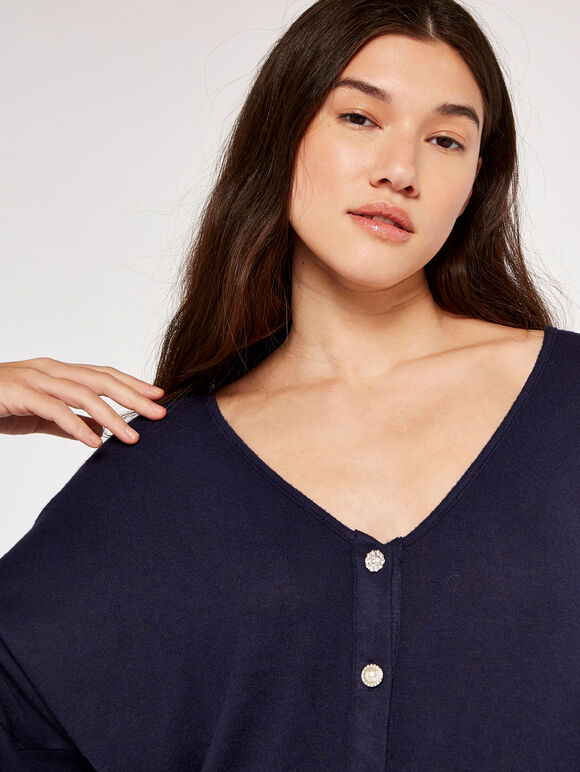 Reversible Button Up Top, Navy, large