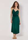 Ruched Satin A-Line Midi Dress, Green, large