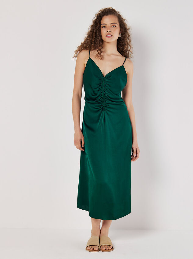 Ruched Satin A-Line Midi Dress | Apricot Clothing