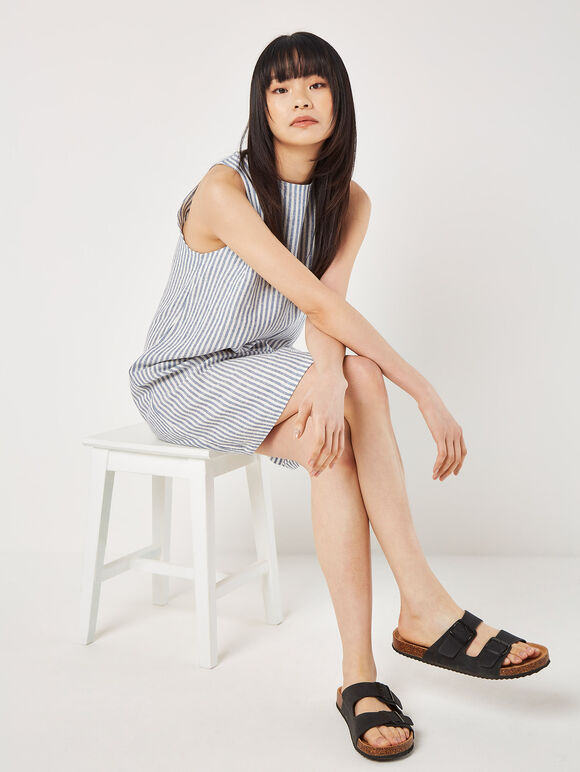 Oxford Stripe Shift Mini Dress, Blue, large