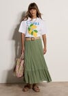 Lace Insert Belted Midi Skirt, Green, large
