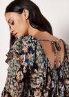 Patchwork Floral Shimmer Ruffle Blouse, Teal, large
