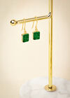 Gold Tone Square Stone Hook Earrings, Green, large