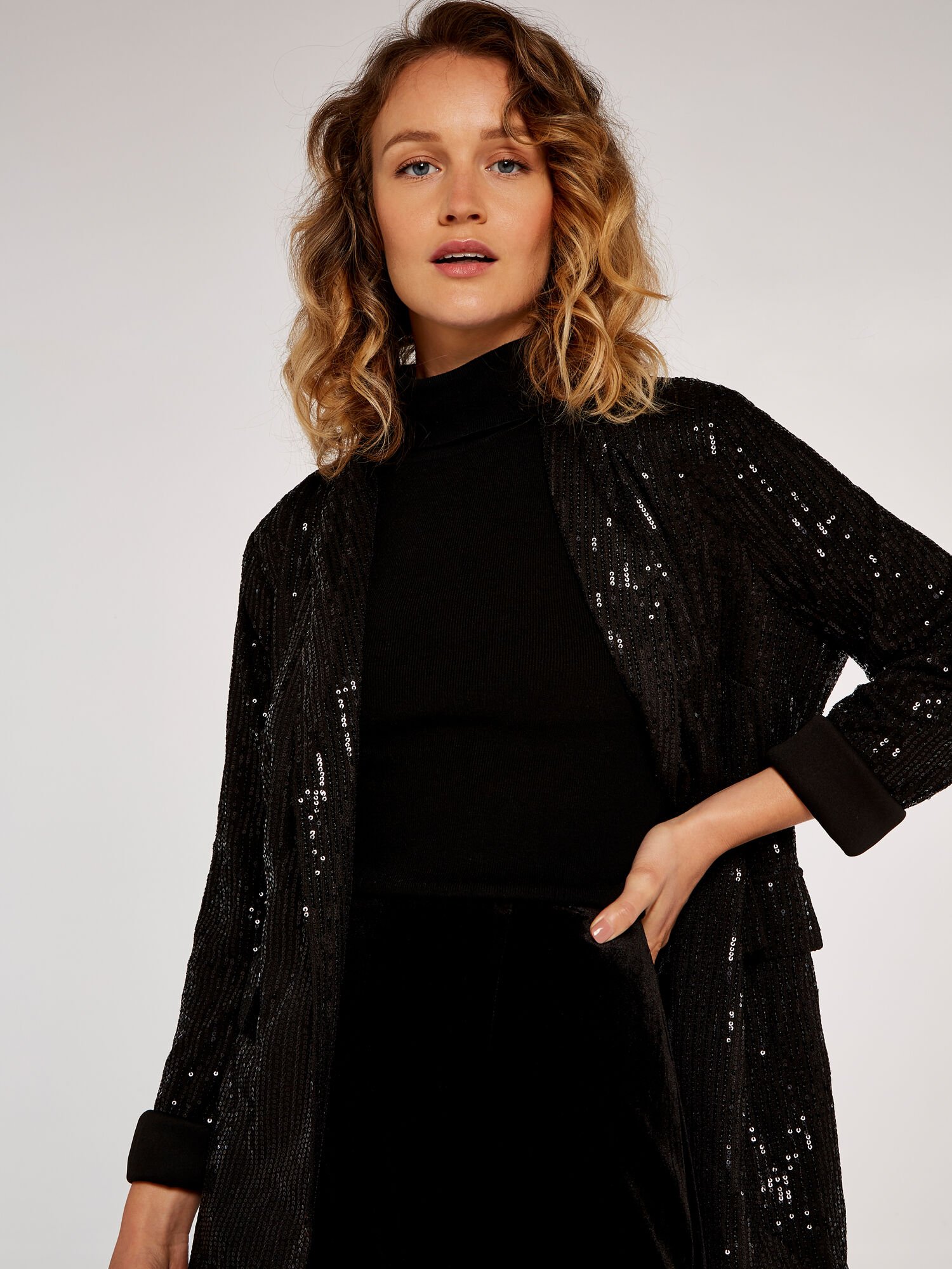 Sequin Belt Blazer Apricot Clothing