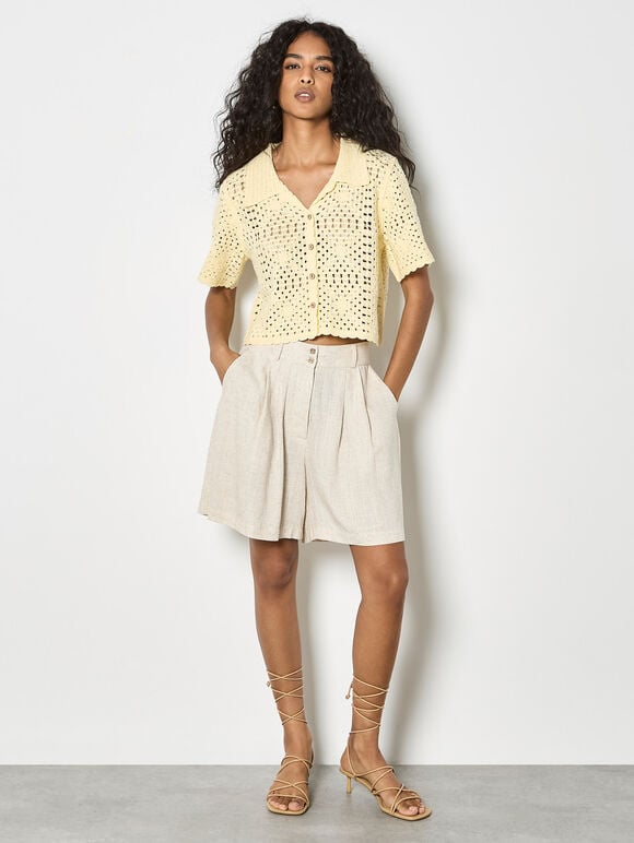 Floral Cotton Crochet Cardigan, Yellow, large