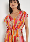 Metallic Leaf Stripe Kimono Maxi Dress, Pink, large