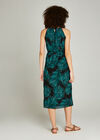 Braided Neck Palm Leaf Midi Dress, Teal, large