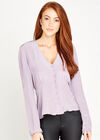 Button Front V Neck Long Sleeve Blouse, Lilac, large