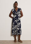 Floral Silhouette Tiered Midi Dress, Navy, large