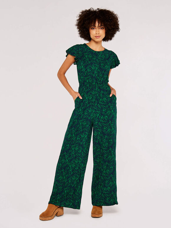 Brushstroke Weave Palazzo Jumpsuit, Navy, large