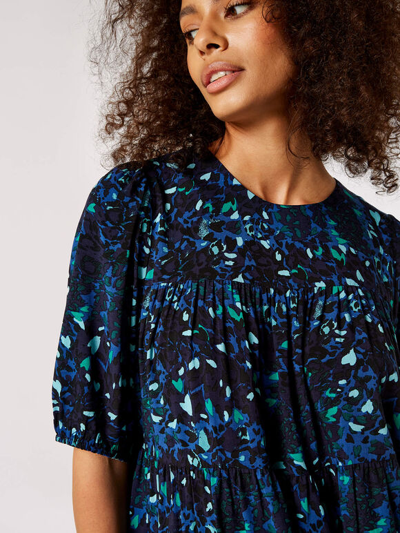 Cheetah Print Tiered Top, Navy, large