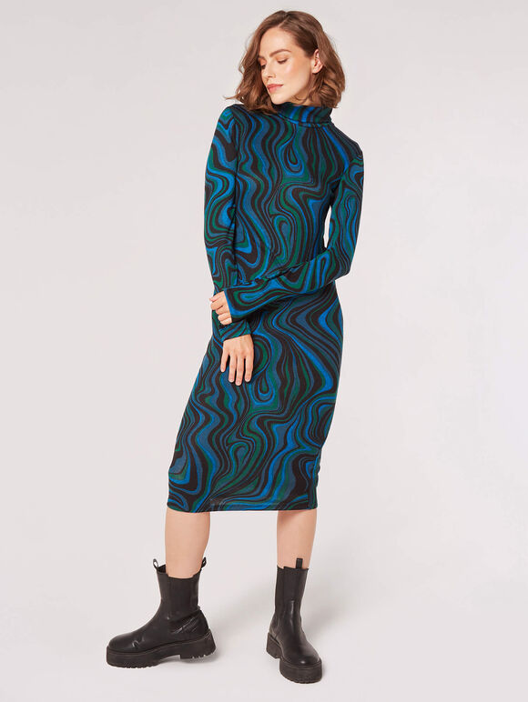 Marble Swirl Knit Midi Dress, Teal, large