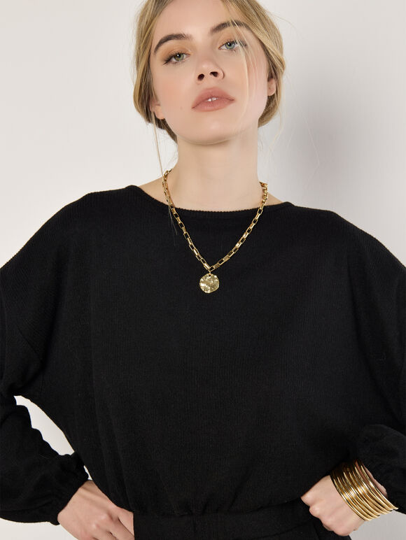 24K Gold Plated Hammered Coin Necklace, Gold, large