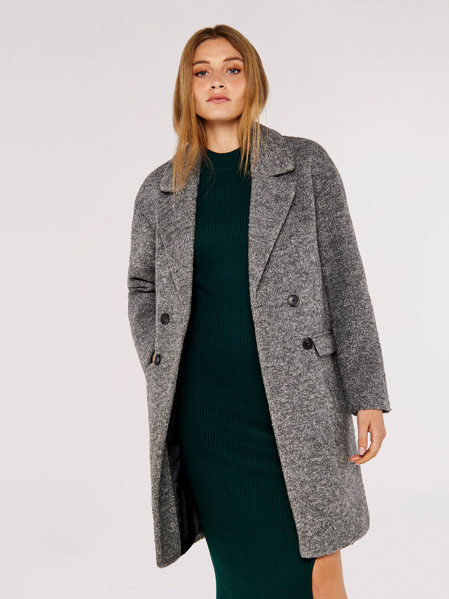 Double Breasted Boucle Coat Apricot Clothing