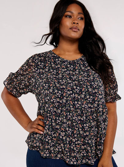 Curve Floral Ruffle Tiered Top