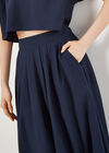 Slub Pleat A-Line Midi Skirt, Navy, large