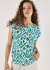 Ikat Button Back Woven T-Shirt, Green, large