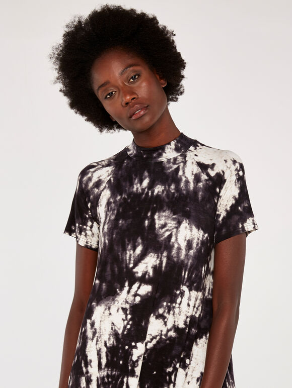 Tie Dye Jersey Mock Neck Dress, Dark Grey - Charcoal, large