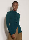 Fine Knit Ruched Cardigan, Teal, large