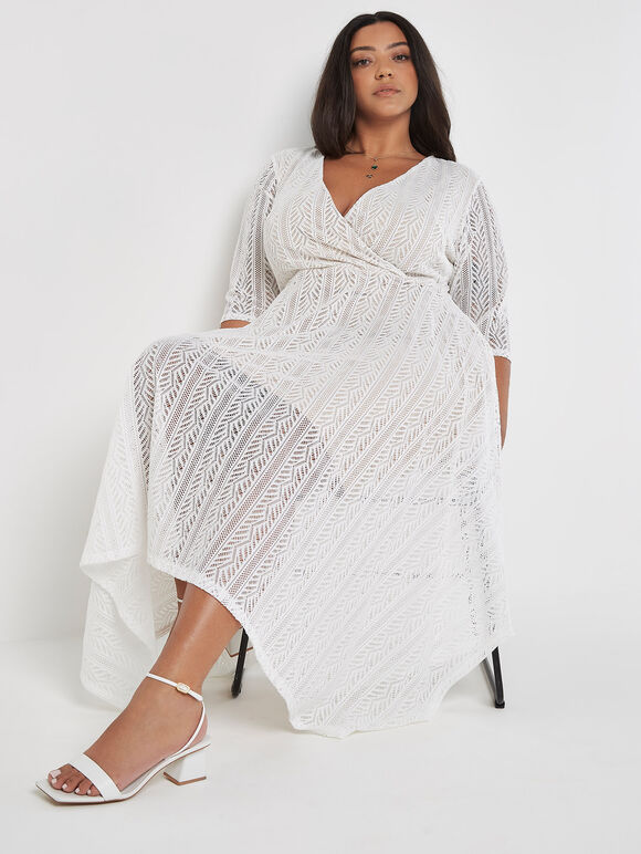 Curve Lace Wrap Midi Dress, Cream, large