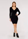 Knitted Wrap Mini Dress, Black, large